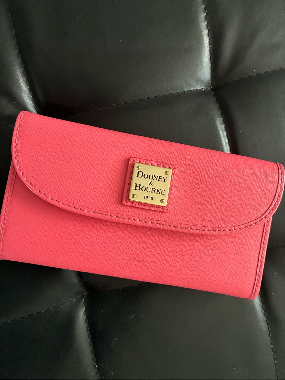 Dooney & Bourke Coral Pink Continental Wallet with Gold Plaque